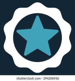Award seal icon from Competition & Success Bicolor Icon Set. Vector style: flat bicolor symbols, blue and white colors, rounded angles, dark blue background.