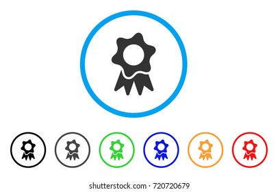 Award Seal rounded icon. Style is a flat award seal grey symbol inside light blue circle with black, gray, green, blue, red, orange versions. Vector designed for web and software interfaces.
