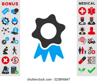 Award Seal vector icon. Style is bicolor flat symbol, blue and gray colors, rounded angles, white background.