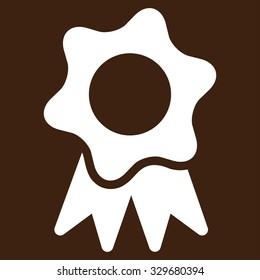 Award Seal vector icon. Style is flat symbol, white color, rounded angles, brown background.