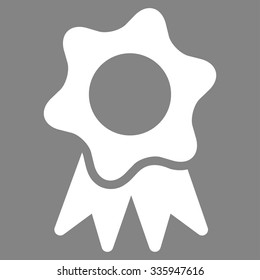 Award Seal vector icon. Style is flat symbol, white color, rounded angles, gray background.