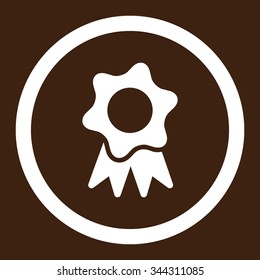 Award Seal vector icon. Style is flat rounded symbol, white color, rounded angles, brown background.