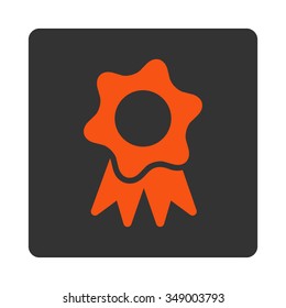 Award Seal vector icon. Style is flat rounded square button, orange and gray colors, white background.