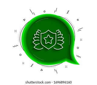 Award shield line icon. Chat bubble with shadow. Laurel wreath symbol. Laureate sign. Thin line laureate icon. Vector