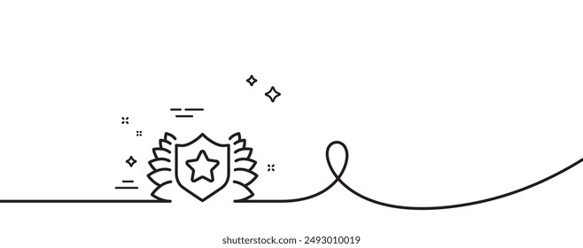 Award shield line icon. Continuous one line with curl. Laurel wreath symbol. Laureate sign. Laureate single outline ribbon. Loop curve pattern. Vector