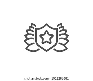 Award shield line icon. Laurel wreath symbol. Laureate sign. Quality design element. Editable stroke. Vector