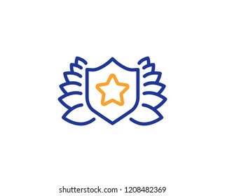 Award shield line icon. Laurel wreath symbol. Laureate sign. Colorful outline concept. Blue and orange thin line color icon. Laureate Vector