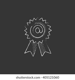 Award with at sign. Drawn in chalk icon.