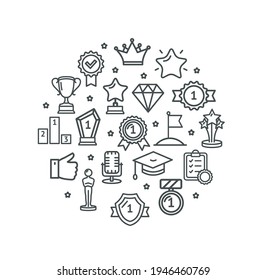 Award Sign Round Design Template Thin Line Icon Banner. Vector