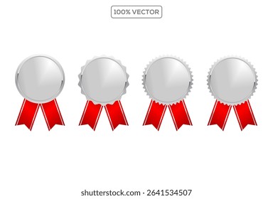 Award silver variation medals 3d realistic vector color illustration on transparant background