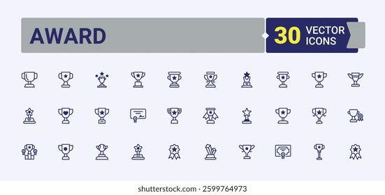 Award simple icon. Featuring champ, competition, medal, championship and more. Trophy icon set. Flat icons. Solid line editable stroke. Vector line and solid icons.