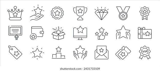 Award simple minimal thin line icons. Related success, achievement, champion, prize. Vector illustration.