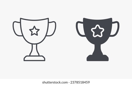 Award in Sport Championship, Leadership, Champion's Prize Symbol Collection. Trophy Cup for Winner Successful in Contest Silhouette and Line Icon Set. Goblet Pictogram. Isolated Vector Illustration.