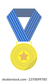 Award for sports achievements and best result in sportive activity. Isolated golden metal on lace, star on reward for sportsman or race car driver. Championship or tournament. Vector in flat style