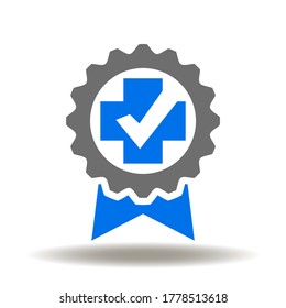 Award Or Stamp With Medical Cross Check Mark Icon Vector. Health Quality Standard Assurance Logo.