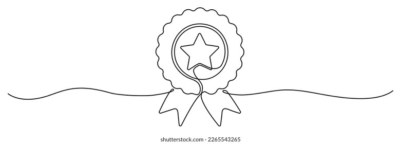 Dibujo de arte de línea continua con distintivo de estrella de premio. Ilustración vectorial aislada en blanco.