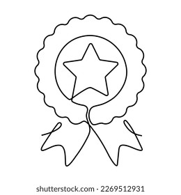 Award star badge continuous line art drawing. Vector illustration isolated on white.