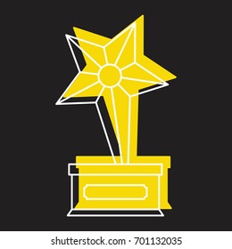 Award with star in doodle style icons vector illustration for design and web isolated on black background. Gold award with star vector object for labels and logo