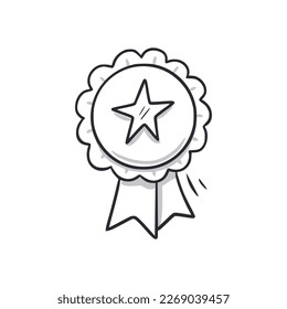 Award star medal doodle icon. Quality ribbon badge medal hand drawn sketch style icon. Winner trophy, quality badge doodle drawn concept. Vector illustration.