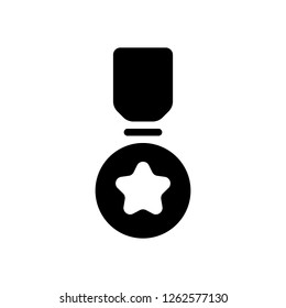 Award with star, medal and ribbon, icon of sport. Black icon on white background
