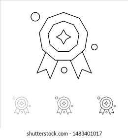 Award, Star, Prize Bold and thin black line icon set
