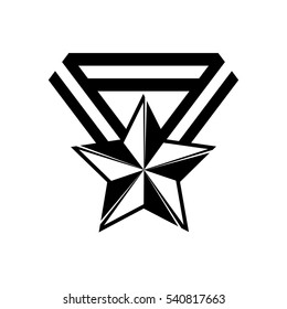 Award star ribbon. Vector illustration isolated on white background