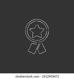 Premio con estrella, icono de tiza vectorial galardonado con premio