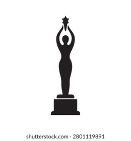 Award statue trophy icon vector illustration. Golden prize silhouette isolated on white background for winner success and celebrity achievement. (