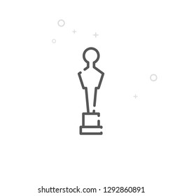 Award Statuette Vector Line Icon. Statue Prize Symbol, Pictogram, Sign. Light Abstract Geometric Background. Editable Stroke. Adjust Line Weight. Design with Pixel Perfection.