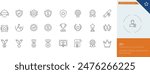 The "Award And Success Stock Line Icon Set" illustration is a collection of minimalist, line-drawn icons representing various symbols of achievement and recognition.