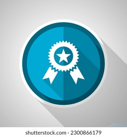 Símbolo de premio, icono azul vector de diseño plano con sombra larga