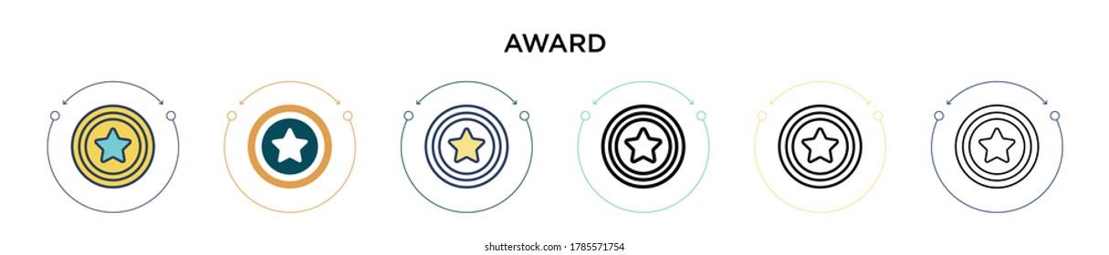 Icono de símbolo de premio en el estilo relleno, delgado, contorno y trazo. Ilustración vectorial de dos iconos vectoriales de símbolo de premio en color y negro se pueden utilizar para móviles, ui, web