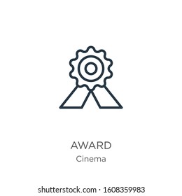 Award symbol icon. Thin linear award symbol outline icon isolated on white background from cinema collection. Line vector sign, symbol for web and mobile