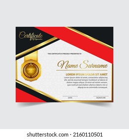 Award template certificate, gold color and gradient. Contains a modern certificate with a gold badge. Diploma vector template