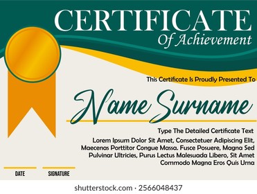Award template certificate, gold and green colors