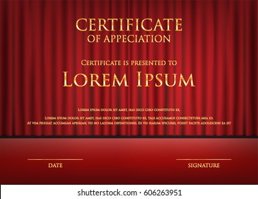 award theme certificate card with red curtain background template