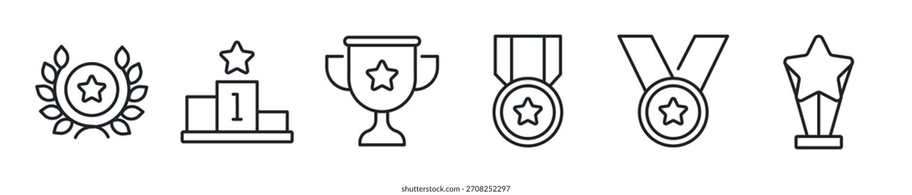 Conjunto de iconos de línea delgada de premio. Iconos mínimos de Web