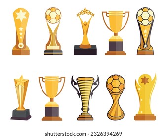 Award-Trophäen Video Art Vector Design Set. Einfaches Premium-Design. Das Preiskonzept ist Belohnungssieg und Rank, Spiel, Ziel und Erfolg gewinnen, 3D-Illustration Vektordesign.