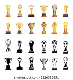 Award Trophies Clip Art Vector Design Big Set. Premium Vector Design With Waite Background, Award Concept Is Reward Victory And Rank, Game, Goal And Successful Win, 3D Illustration Vector Design.