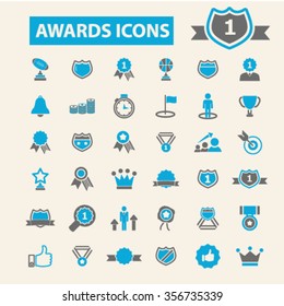 award trophy, achievement, ribbon, medallion, cup, emblem, crown, champ, badge, laurels, banner, reward, vote, gratitude, prize icons, signs vector set for infographics, mobile, website, application
