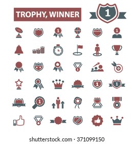 award trophy, achievement, ribbon, medallion, cup, emblem, crown, champ, badge, laurels, banner, reward, vote, gratitude, prize icons, signs vector set for infographics, mobile, website, application
