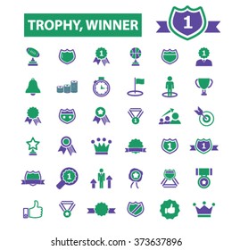 award trophy, achievement, ribbon, medallion, cup, emblem, crown, champ, badge, laurels, banner, reward, vote, gratitude, prize icons, signs vector set for infographics, mobile, website, application
