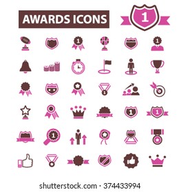award trophy, achievement, ribbon, medallion, cup, emblem, crown, champ, badge, laurels, banner, reward, vote, gratitude, prize icons, signs vector set for infographics, mobile, website, application
