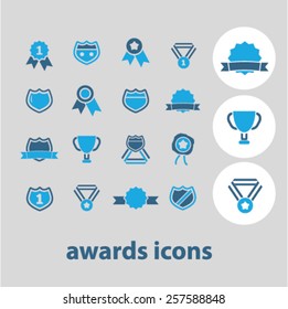 award, trophy, achievement, victory isolated icons, signs, silhouettes, illustrations,  set, vector