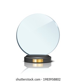 Award trophy, circle shaped glass prize statues on white background. Champion glory in competition vector illustration. Hollywood fame in film or championship in sport.