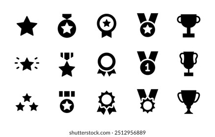 Award and Trophy cup icon set. Set of trophies. Collection of icons with medals, ribbons and cups for winners. Award to celebrate victory or success. Vector collection isolated on white background