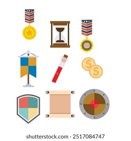 Award, trophy, cup and medal flat icon set - color illustration