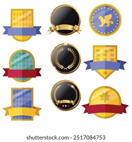 Award, trophy, cup and medal flat icon set - color illustration