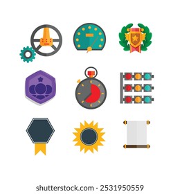Award, trophy, cup and medal flat icon set - color illustration