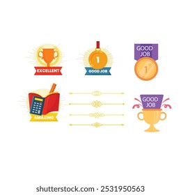 Award, trophy, cup and medal flat icon set - color illustration